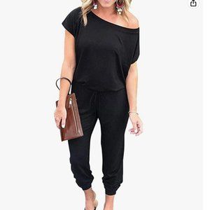 PRETTYGARDEN Women's Deep V Neck Wrap Drawstring Waist Jumpsuit Black Size Small